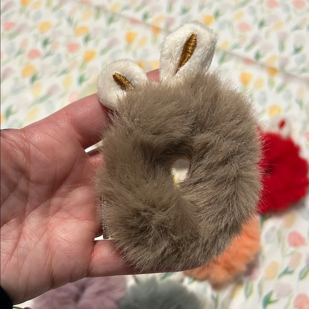 Fuzzy Bunny Ear Fur Scrunchies - Assorted Colors Choose 1